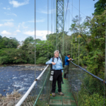 Dave along suspension bridge over Sarapiqui River, Tirimbina, CR